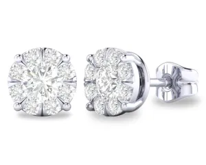 14K White Gold Cluster Diamond Stud Earrings