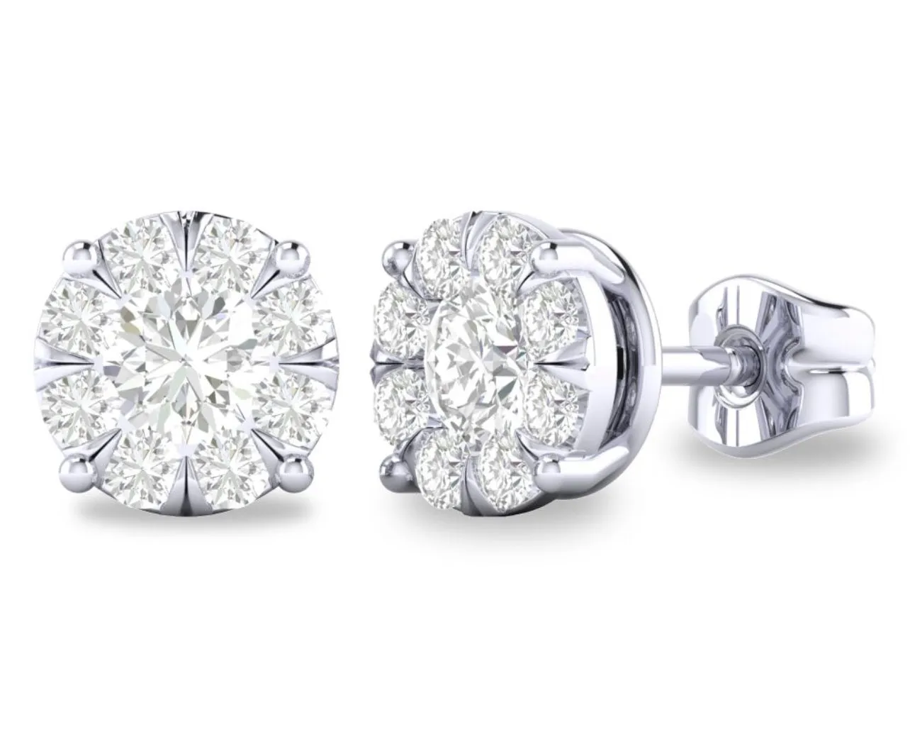 14K White Gold Cluster Diamond Stud Earrings