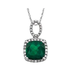 14k White Gold Created Emerald & .03 CTW Diamond 18" Necklace