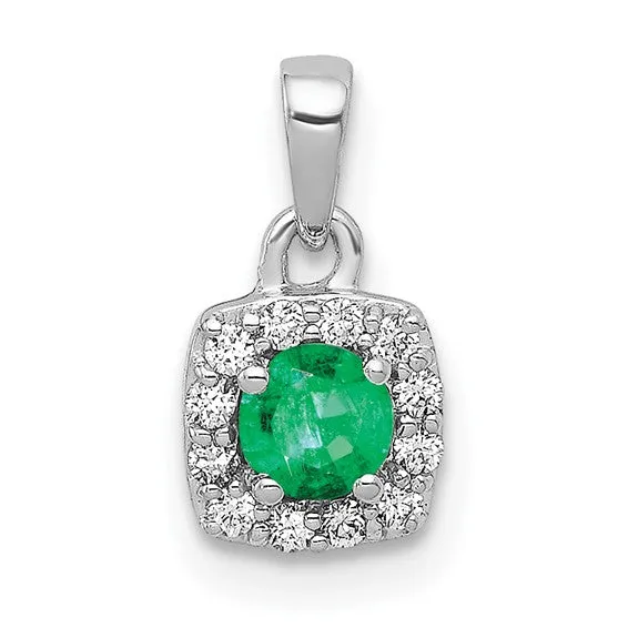14k White Gold Diamond And Gemstone Round Halo Pendants