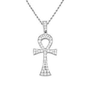 14k White Gold Diamond Ankh Pendant 1 Ctw
