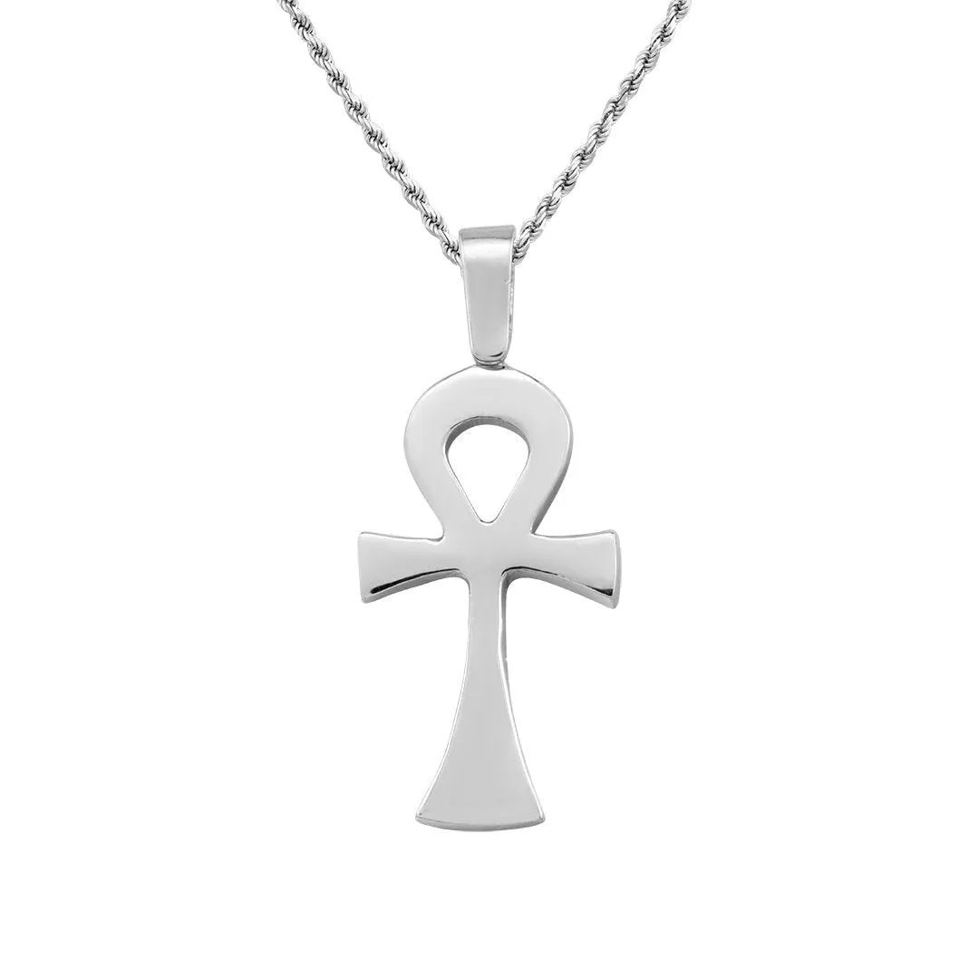 14k White Gold Diamond Ankh Pendant 1 Ctw