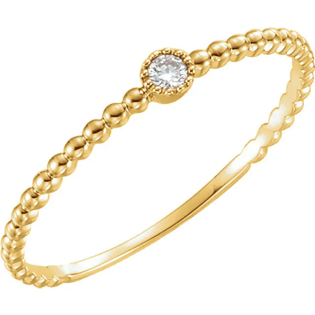 14K White Gold Diamond Bead Design Ring