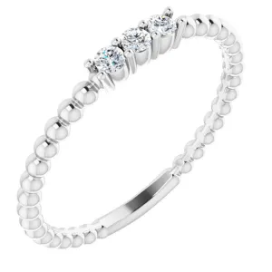 14K White Gold Diamond Beaded Ring