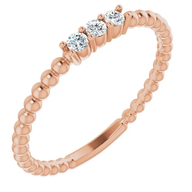 14K White Gold Diamond Beaded Ring