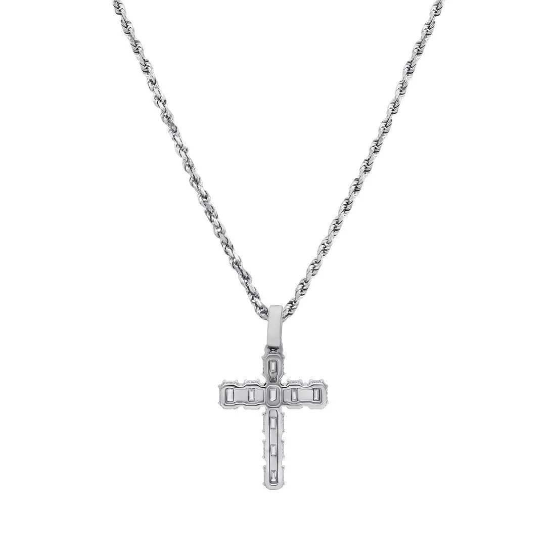 14k White Gold Diamond Emerald Cross 5.5 Ctw