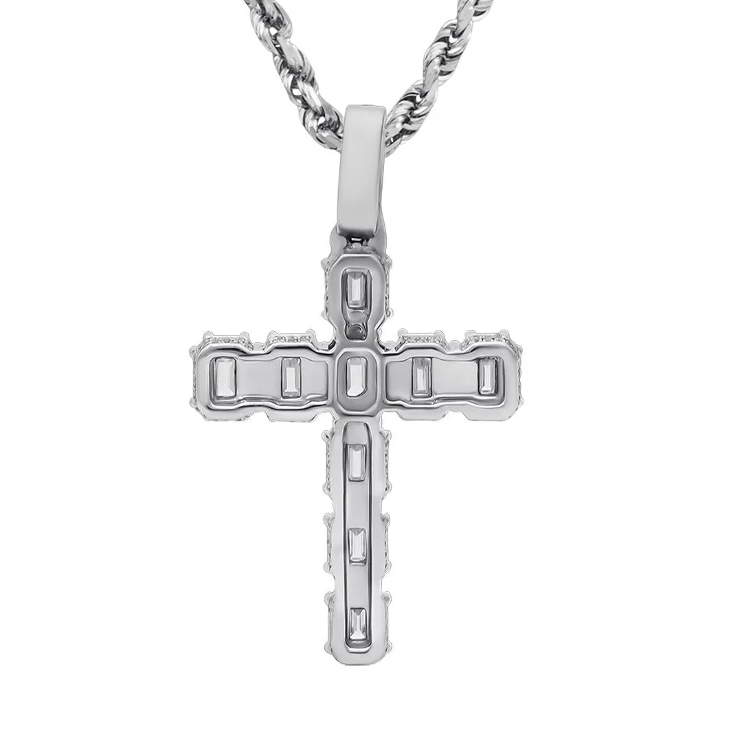 14k White Gold Diamond Emerald Cross 5.5 Ctw