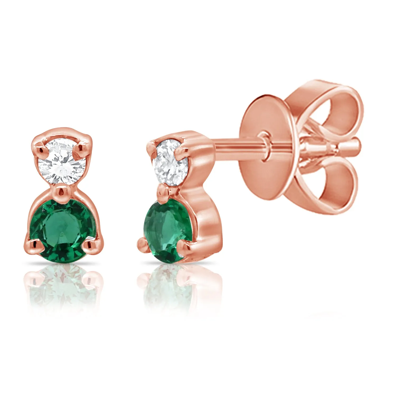 14K White Gold Diamond   Emerald Mini Stud Earrings