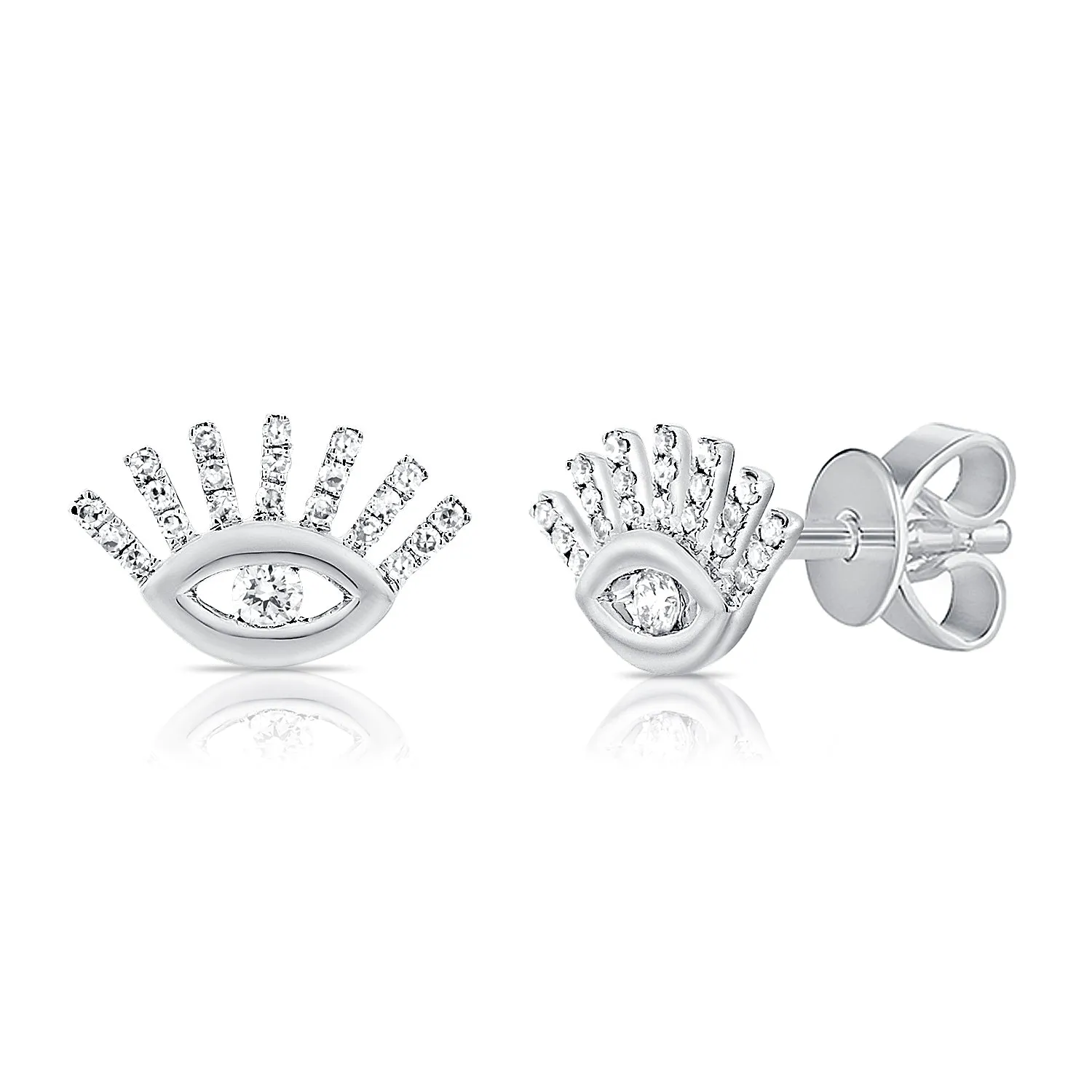 14K White Gold Diamond Evil Eye Stud Earrings