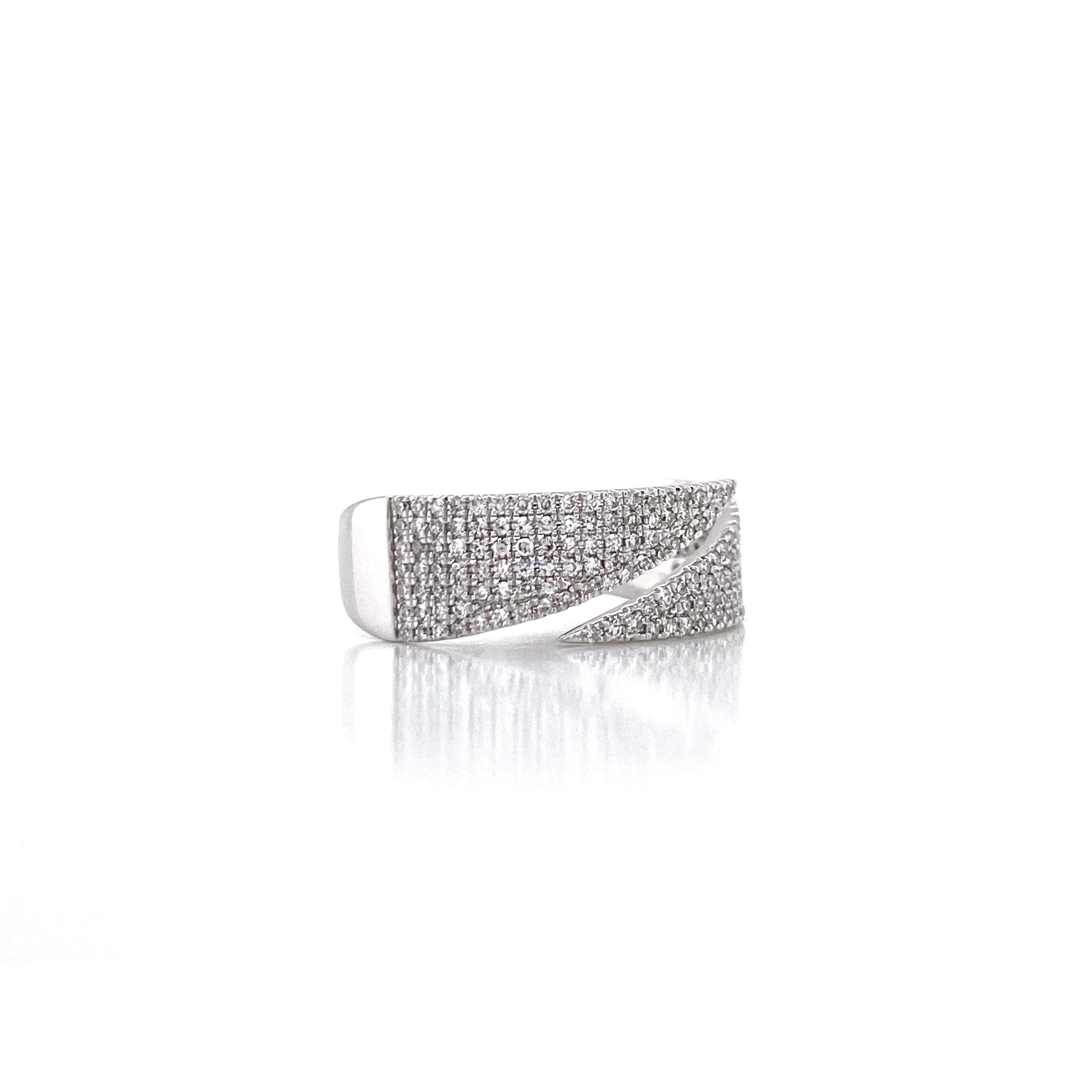 14K White Gold Diamond Flat Pave Bypass Ring