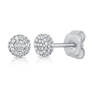 14K White Gold Diamond Raised Disc Extra-Small Earrings