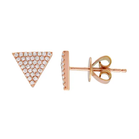14K White Gold Diamond Triangle Stud Earrings