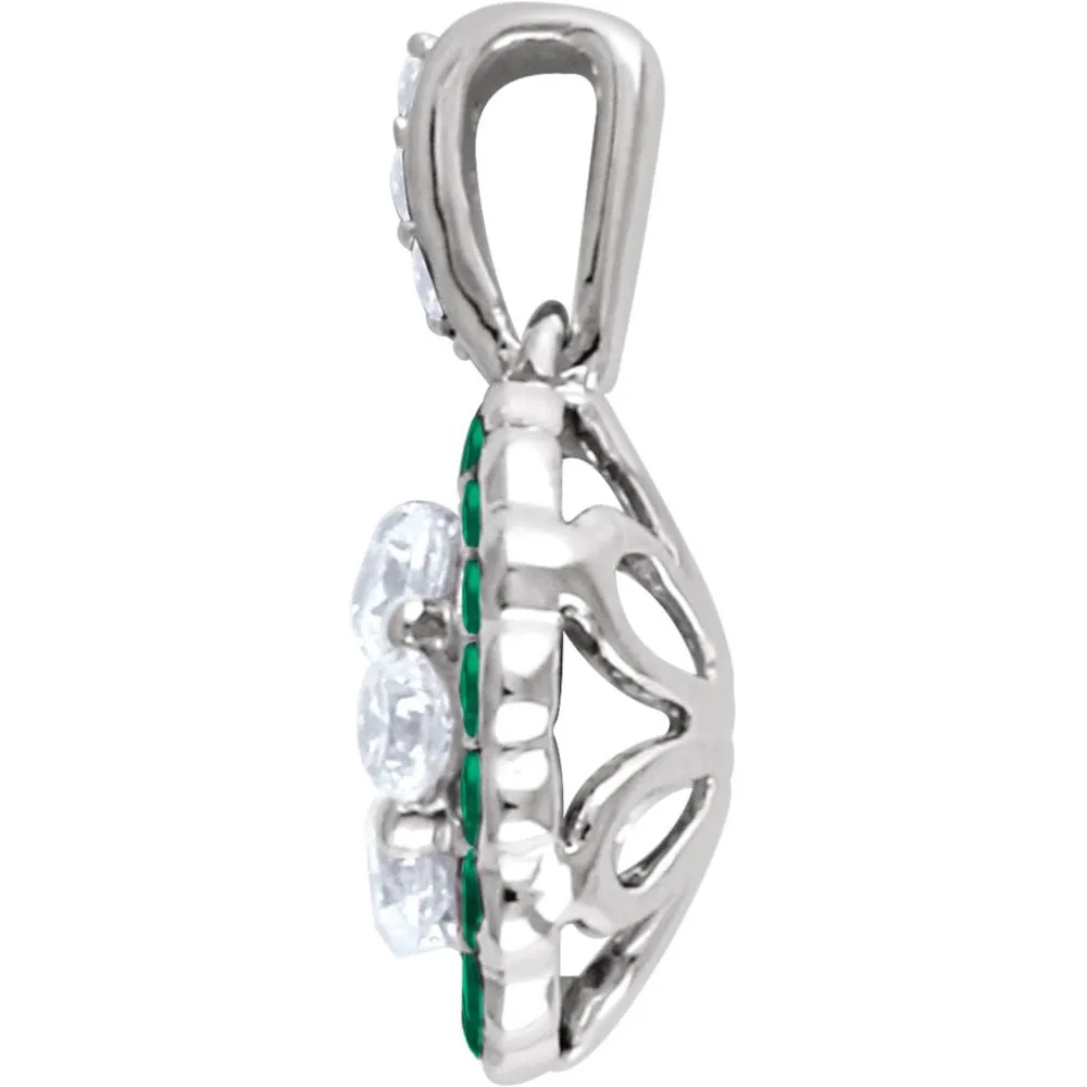 14k White Gold Emerald & 1/3 CTW Diamond Necklace