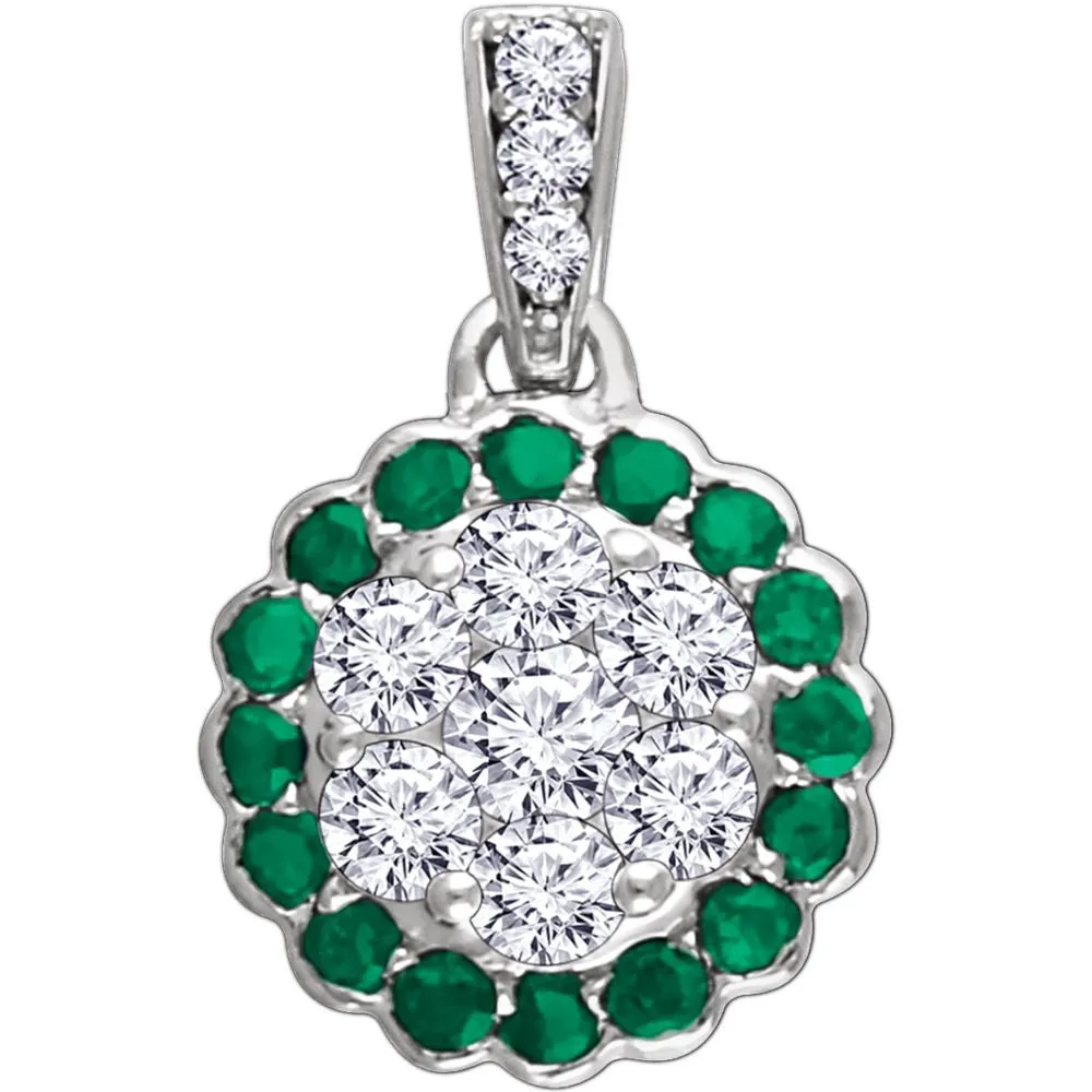 14k White Gold Emerald & 1/3 CTW Diamond Necklace