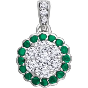 14k White Gold Emerald & 1/3 CTW Diamond Necklace