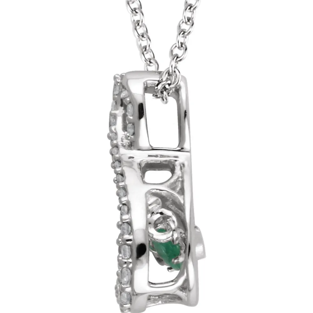 14k White Gold Emerald & 1/6 CTW Diamond 18" Mystara® Necklace
