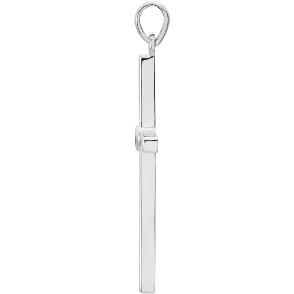 14k White Gold Emerald Cross 30.55x16.55mm Pendant