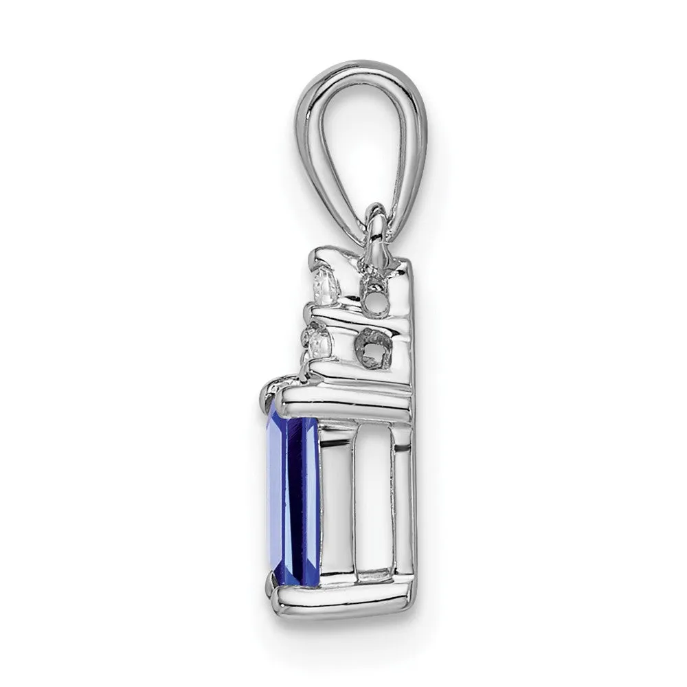 14k White Gold Emerald-shape Tanzanite and Diamond Pendant