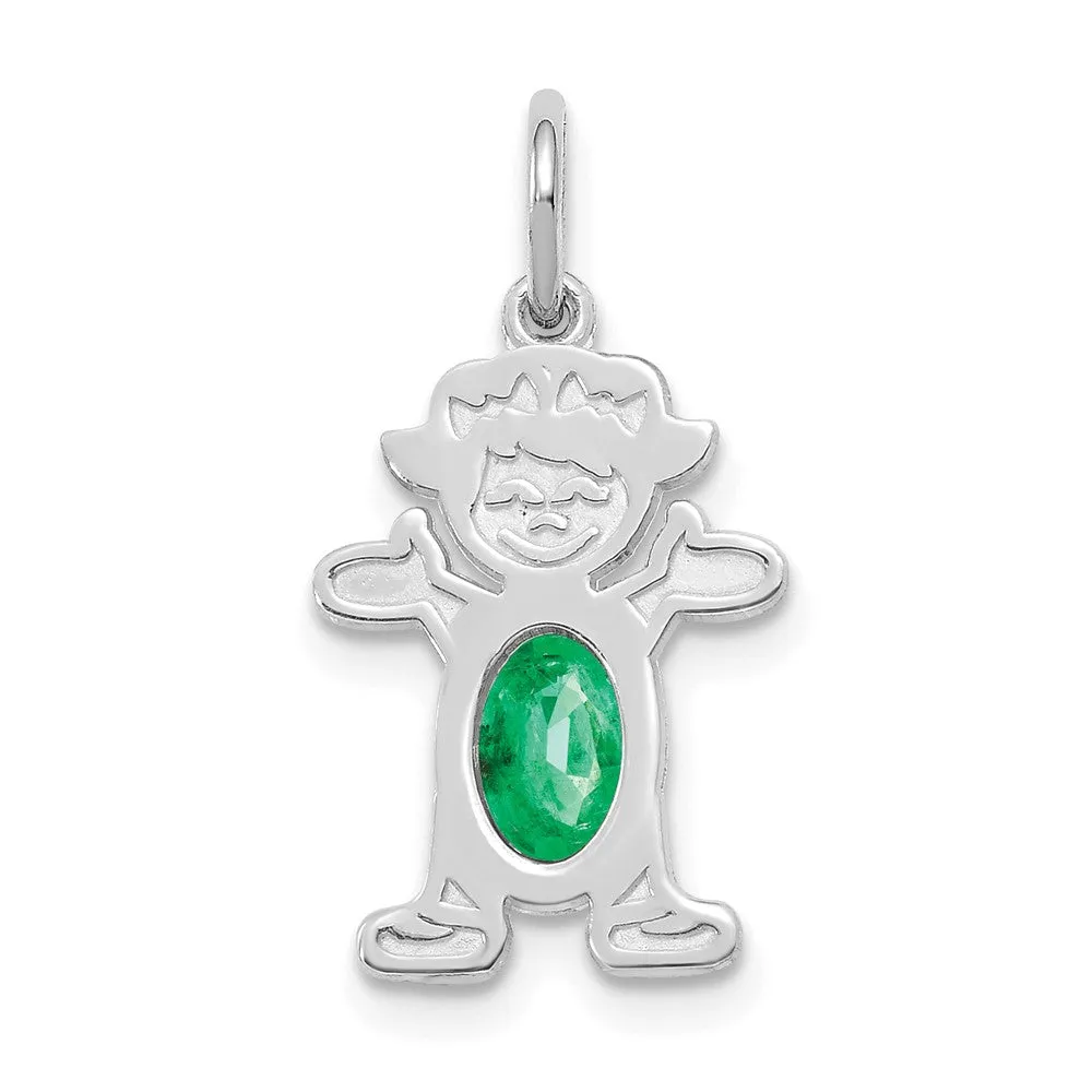 14K White Gold Girl 6x4 Oval Genuine Emerald-May