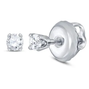 14K White Gold Girls Infant Round Diamond Solitaire Stud Earrings 1/12 Cttw