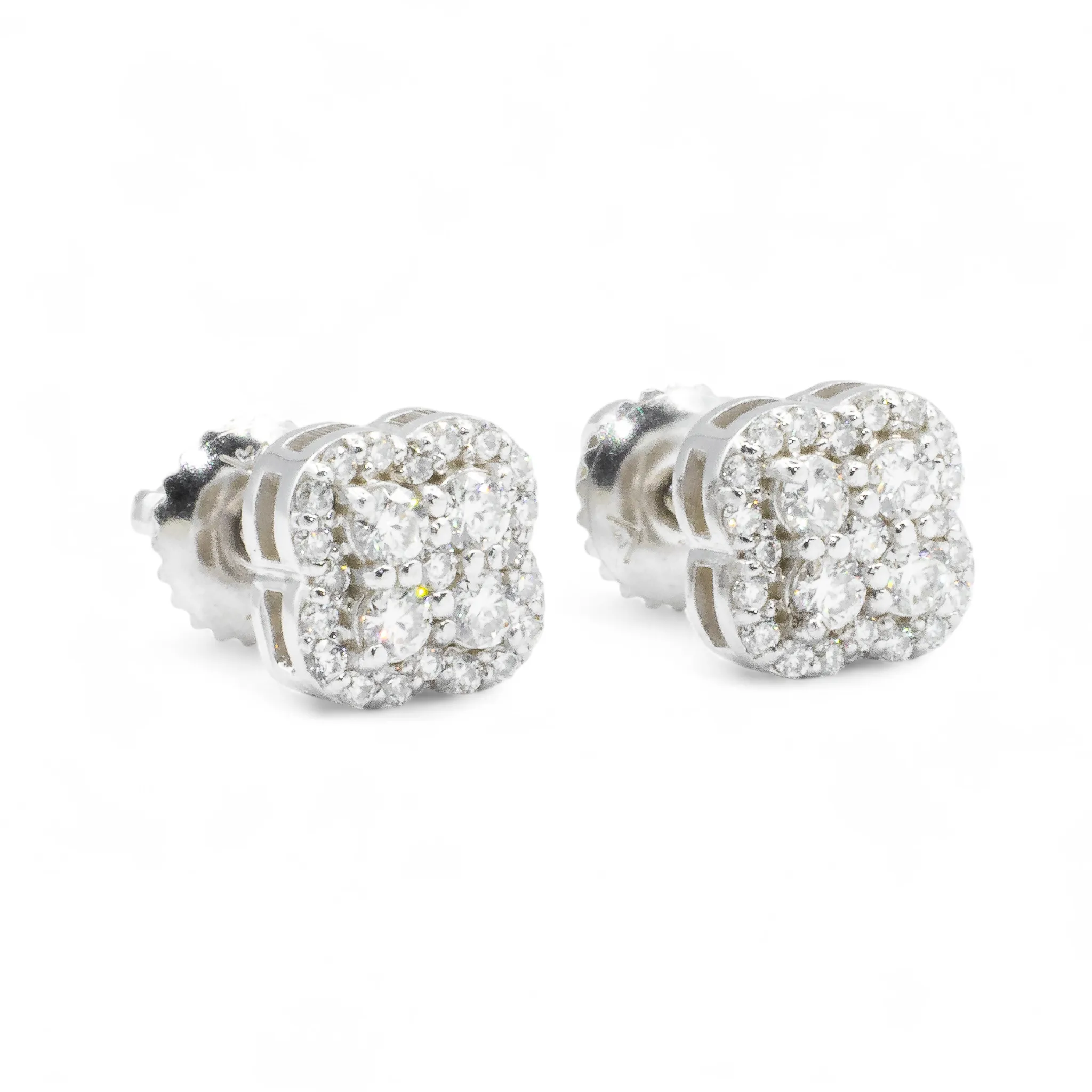 14k White Gold Lab Diamond Cluster Earrings 0.49 ctw