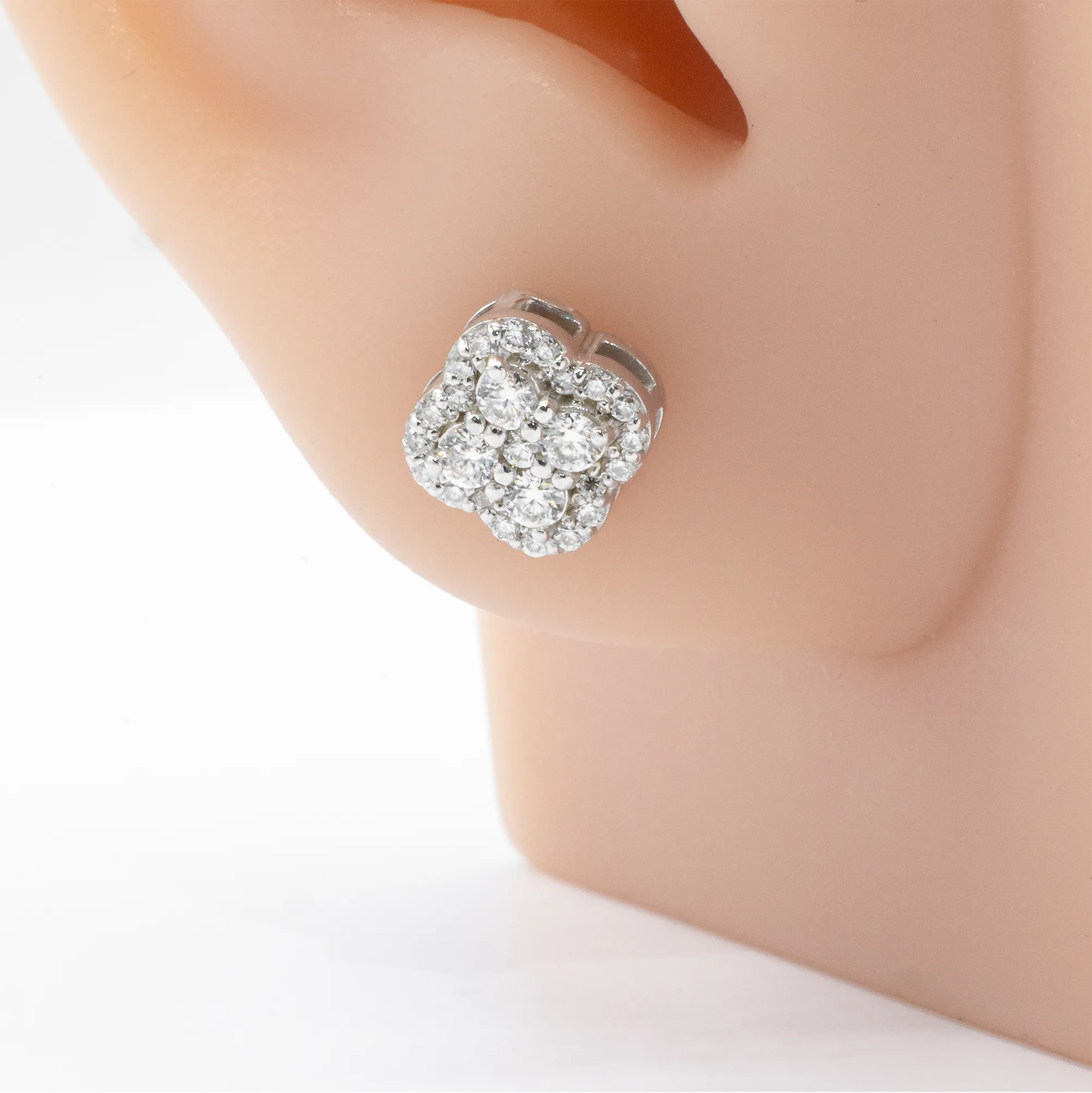 14k White Gold Lab Diamond Cluster Earrings 0.49 ctw