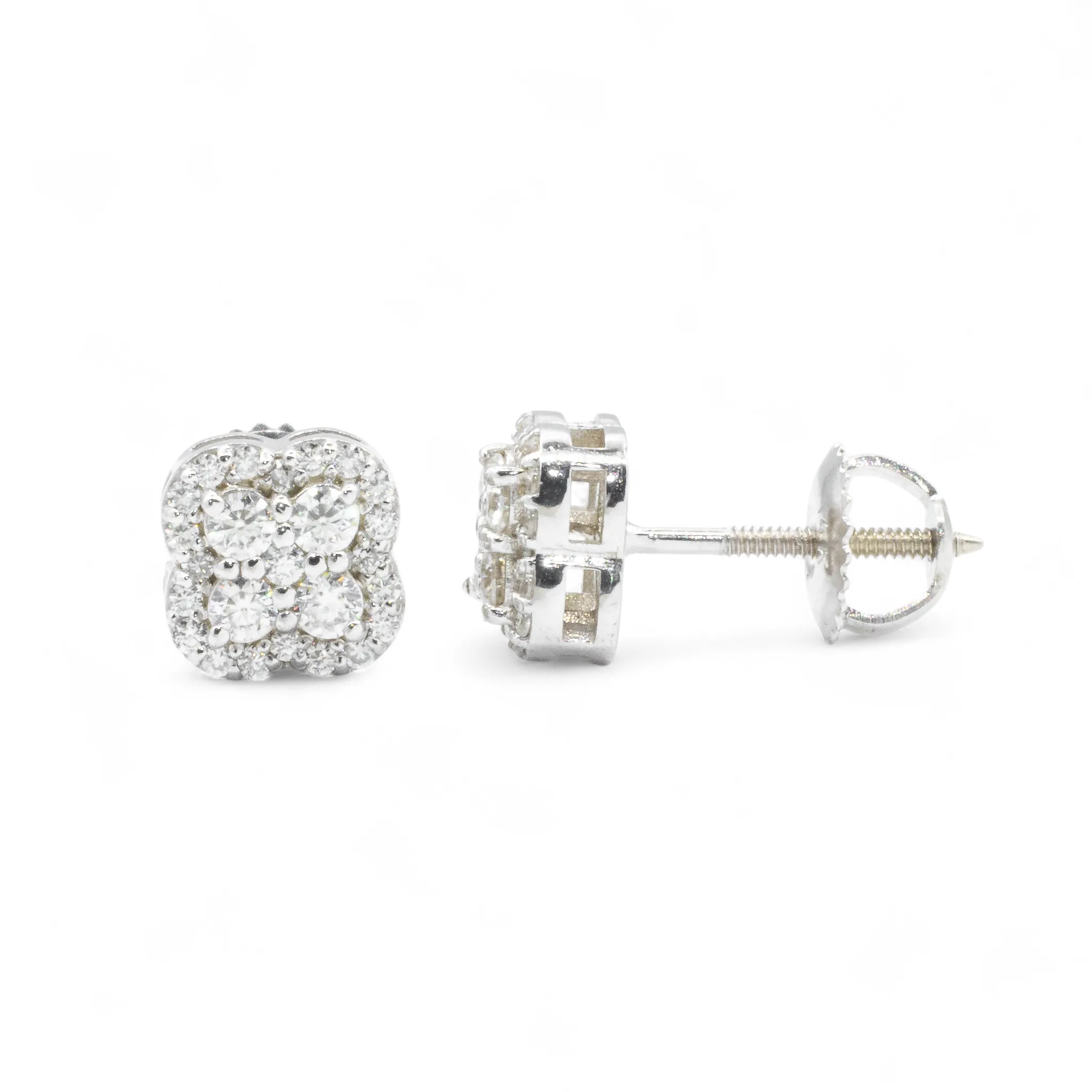 14k White Gold Lab Diamond Cluster Earrings 0.49 ctw