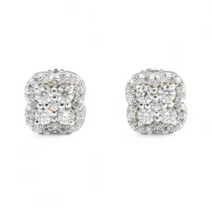 14k White Gold Lab Diamond Cluster Earrings 0.49 ctw