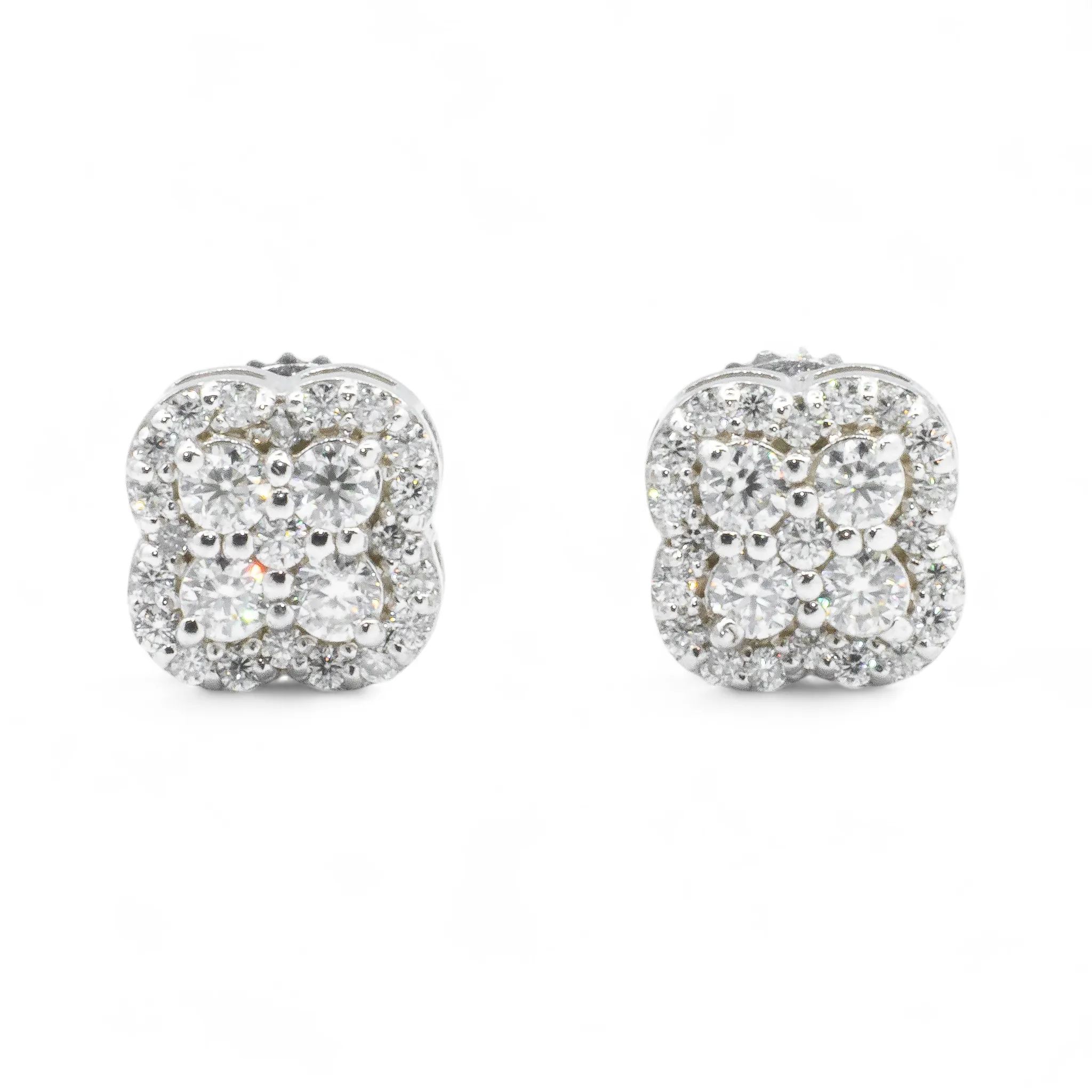 14k White Gold Lab Diamond Cluster Earrings 0.49 ctw