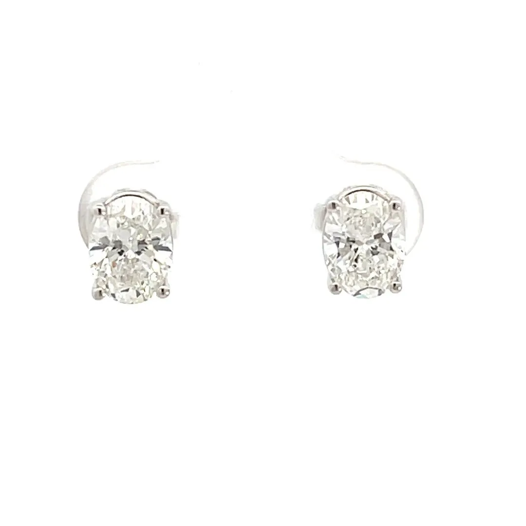 14K White Gold Lab-Grown Oval Diamond Stud Earrings (2.11ctw)