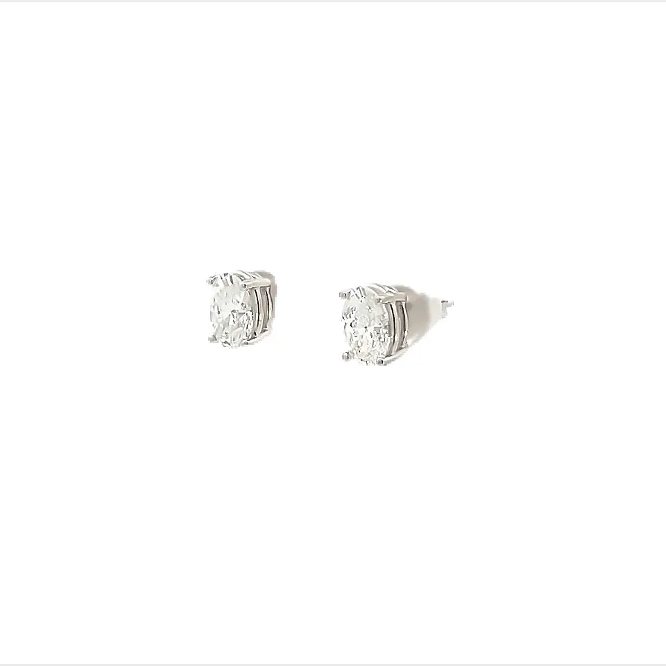 14K White Gold Lab-Grown Oval Diamond Stud Earrings (2.11ctw)
