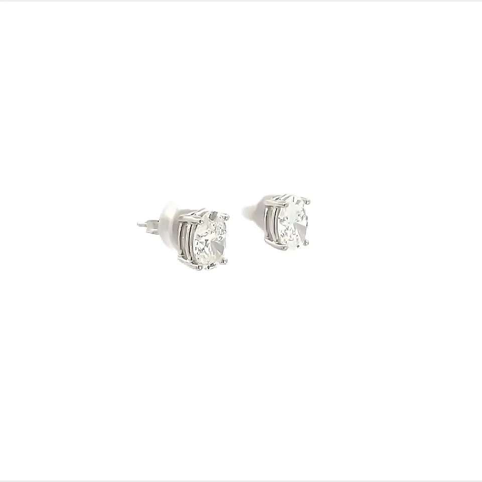 14K White Gold Lab-Grown Oval Diamond Stud Earrings (2.11ctw)