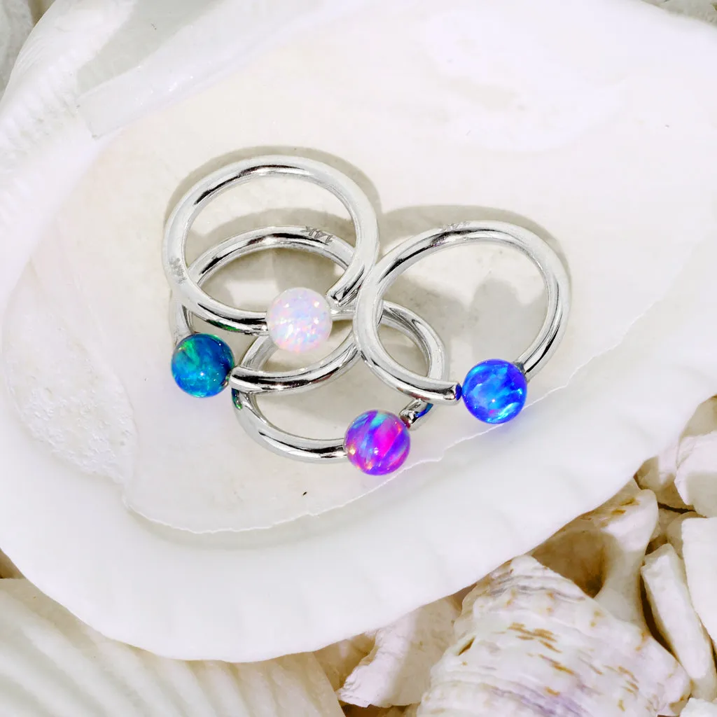 14K White Gold Opal Fixed Hoop Nose Rings for Nose Cartilage Septum