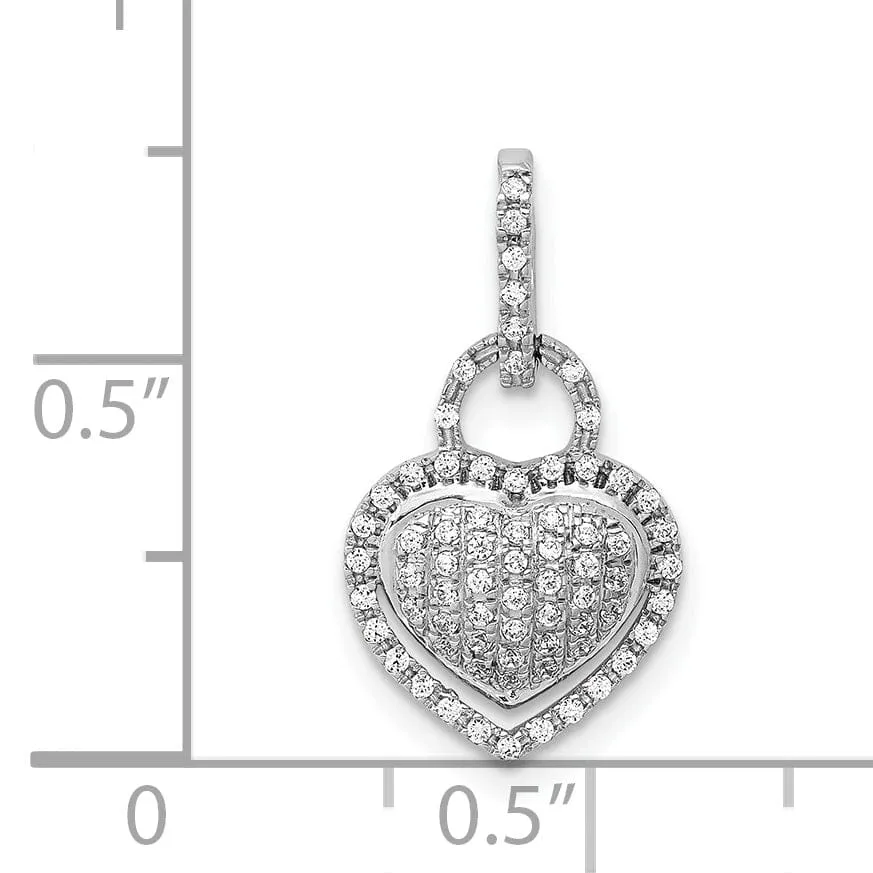 14k White Gold Open Back Polished Finish 0.196-CT Diamond Fancy Heart & Bail Design Charm Pendant