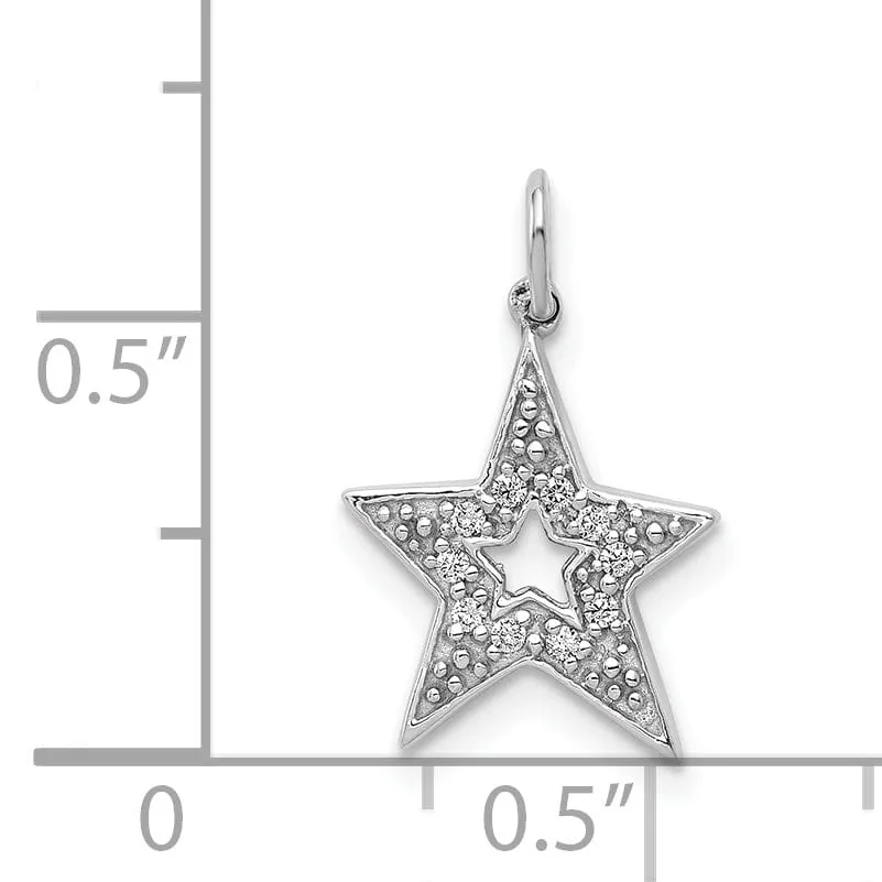 14k White Gold Open Back Polished Finish 1/20ct. Diamond Star Design Charm Pendant