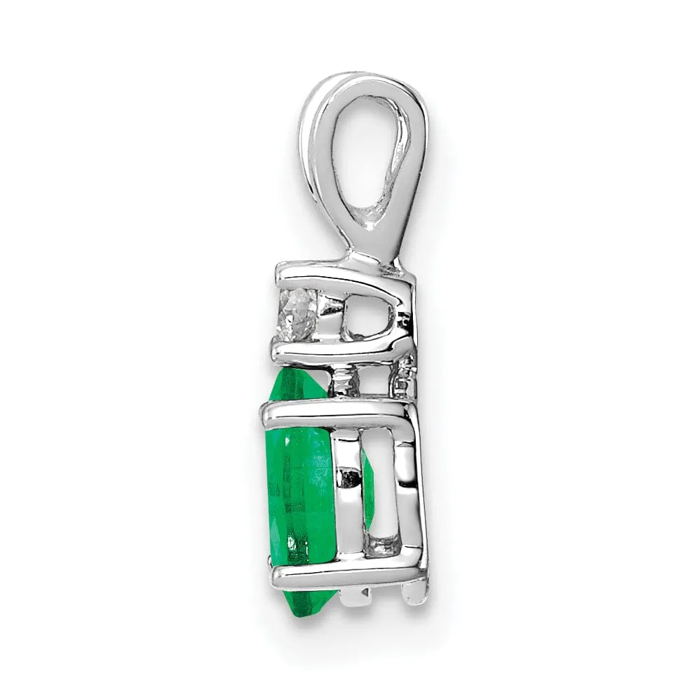 14k White Gold Oval Emerald Diamond Pendant