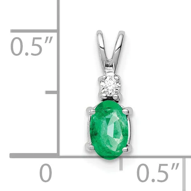 14k White Gold Oval Emerald Diamond Pendant