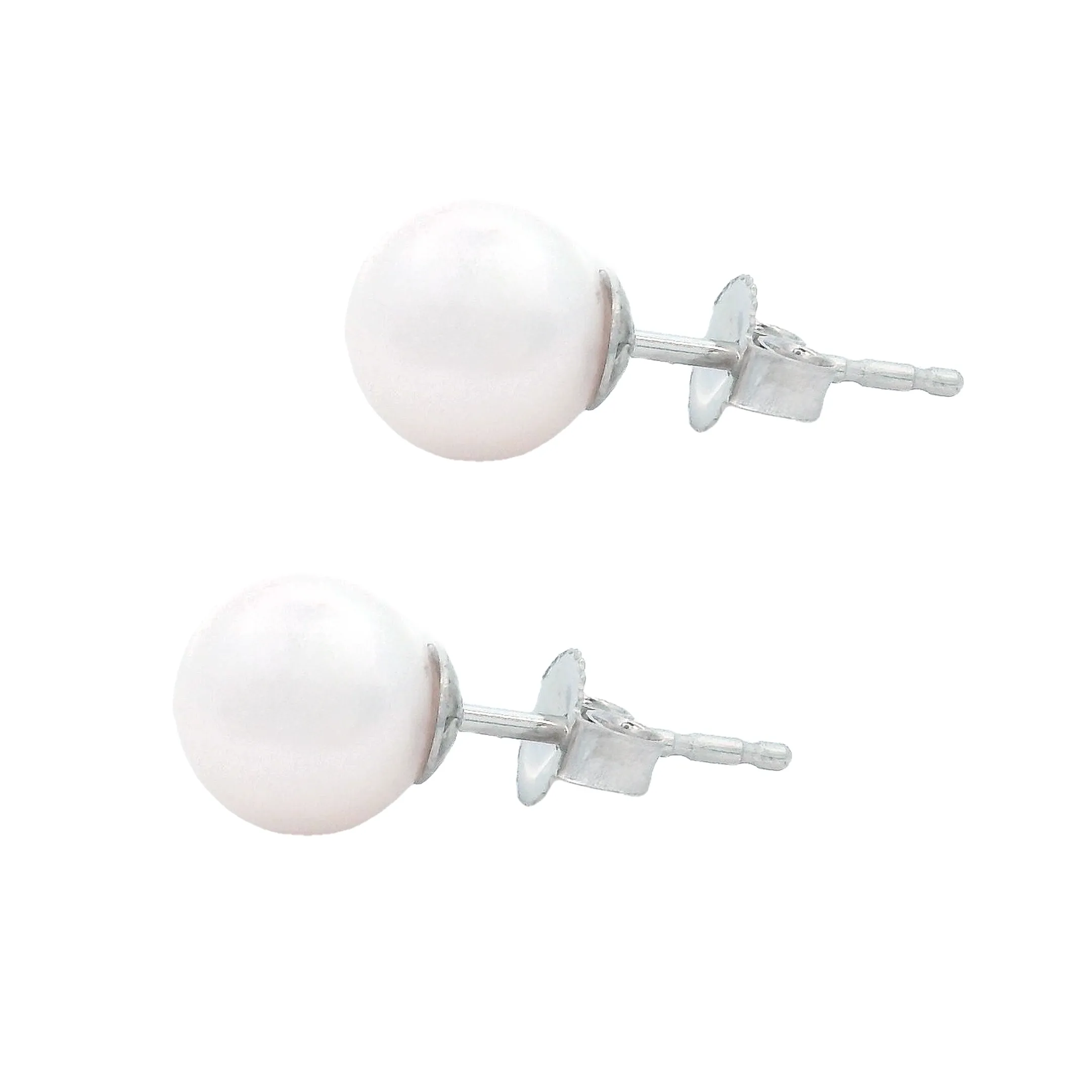 14k White Gold Pearl Stud Earrings - 6.5-7mm