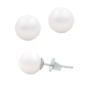 14k White Gold Pearl Stud Earrings - 6.5-7mm