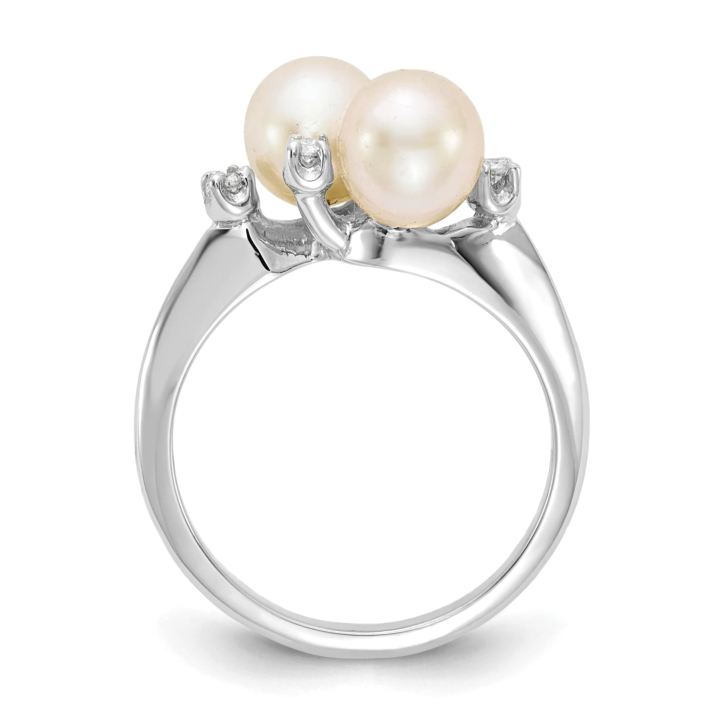 14k White Gold Polished Pearl Diamond Ring