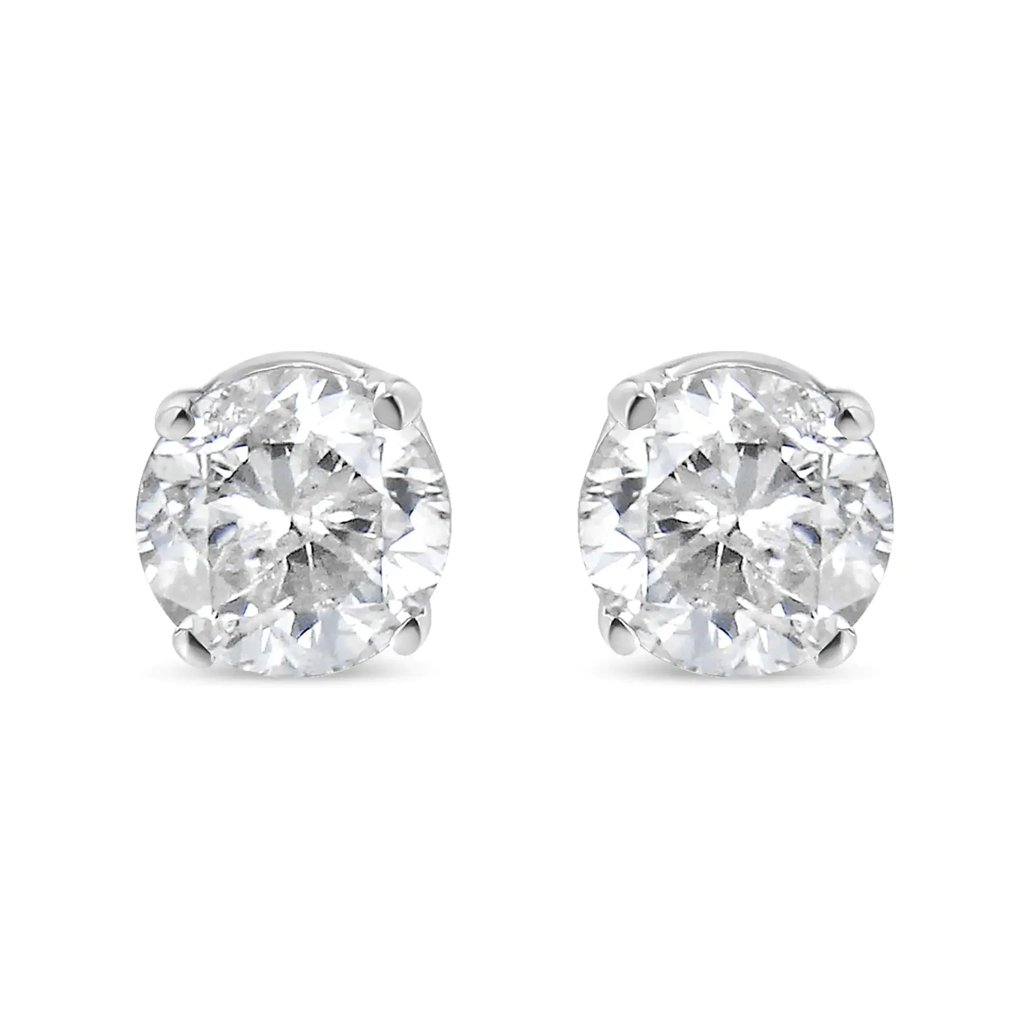 14K White Gold Round Cut Diamond Solitaire Stud Earrings (1/2 cttw, H-I Color, SI1-SI2 Clarity)