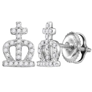 14K White Gold Round Diamond Crown Cross Stud Earrings 1/5 CTTW