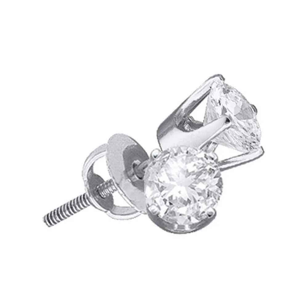 14K White Gold Round Diamond Solitaire Stud Earrings 1/8 Cttw
