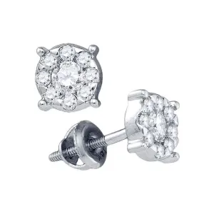 14K White Gold Round Diamond Stud Earrings 1/2 Cttw