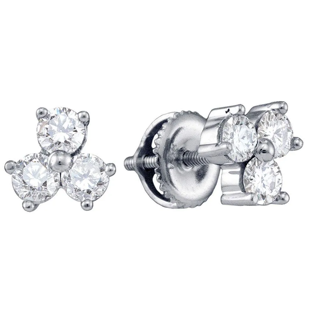 14K White Gold Round Diamond Stud Earrings 3/4 Cttw