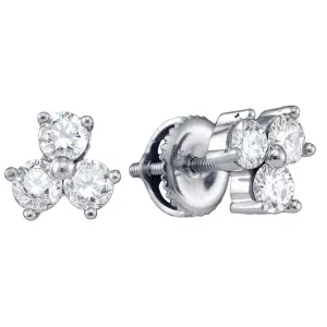 14K White Gold Round Diamond Stud Earrings 3/4 Cttw