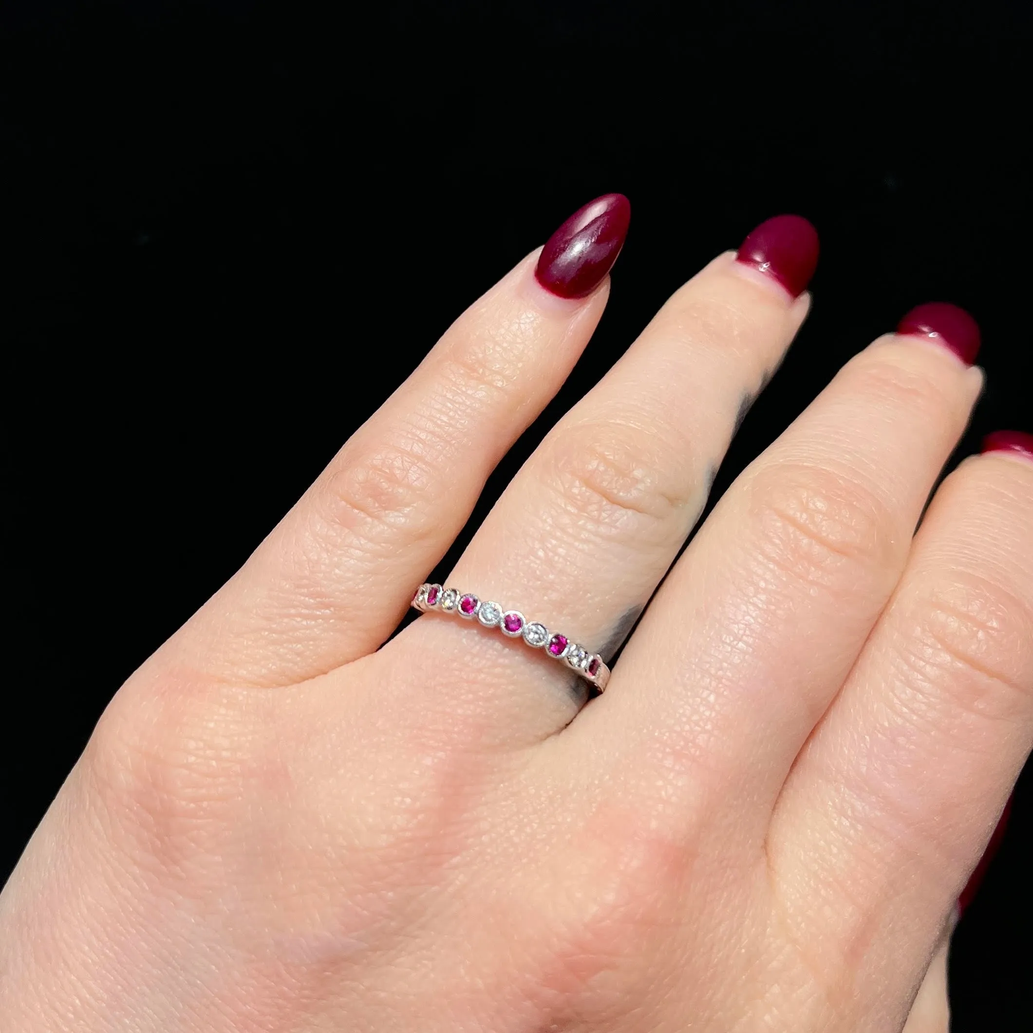 14k White Gold Ruby and Diamond Band