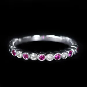 14k White Gold Ruby and Diamond Band