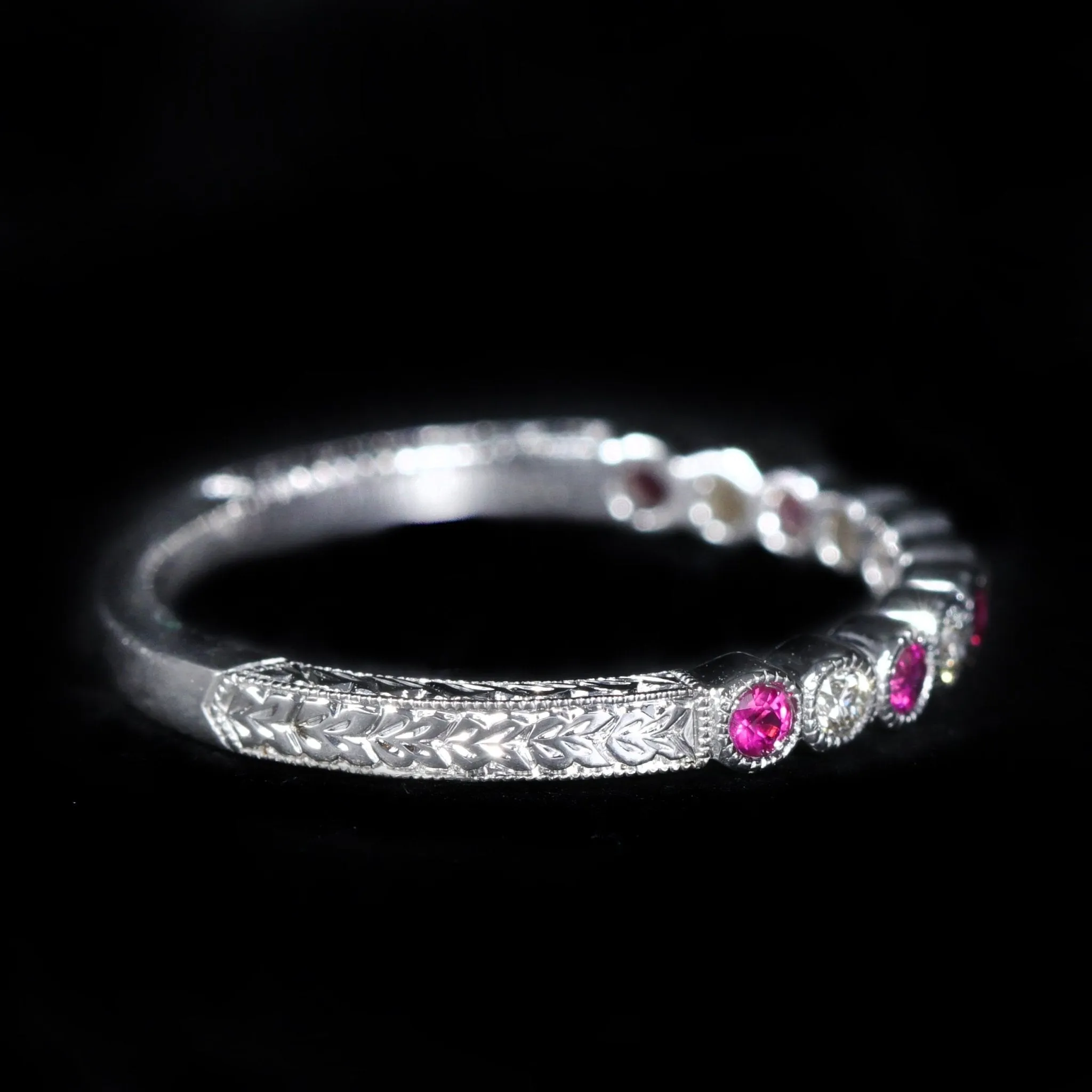 14k White Gold Ruby and Diamond Band