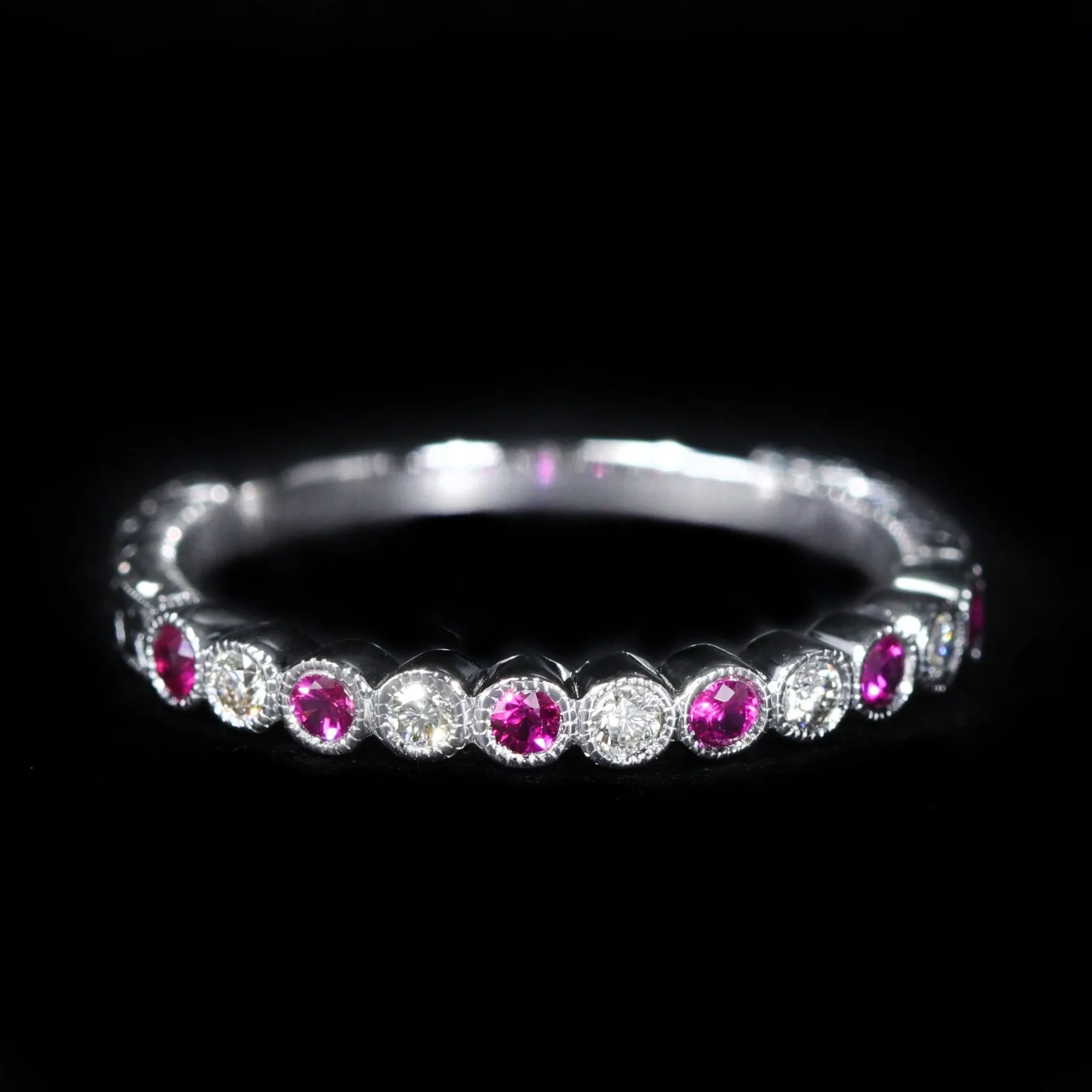 14k White Gold Ruby and Diamond Band